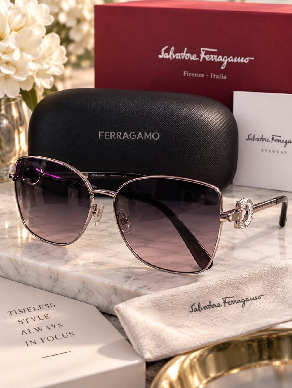 Salvatore Ferragamo SF296SRโฏ772 GreyโRose Gradient Butterfly Sunglasses NWT $396